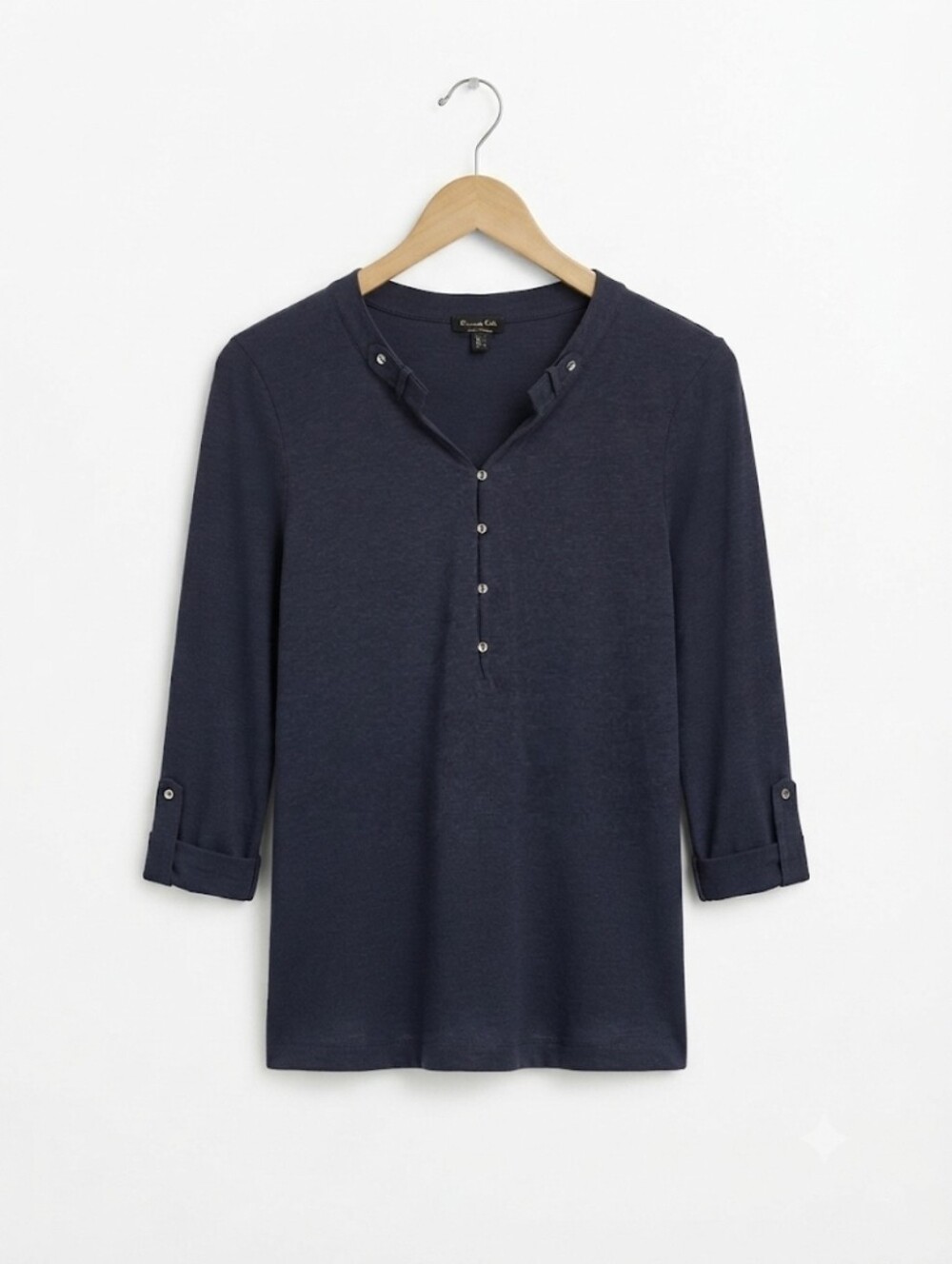 Massimo Dutti Navy Long-Sleeve Henley with Roll-Tab Cuffs Size S